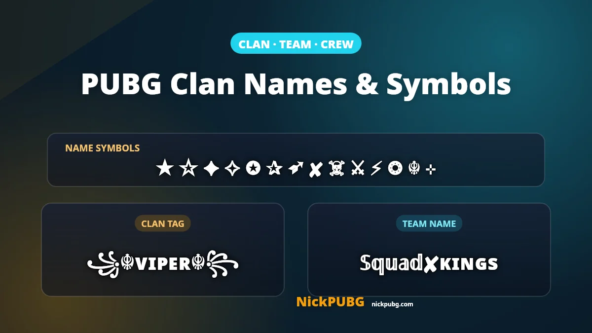 PUBG clan names and name symbols for teams and crews