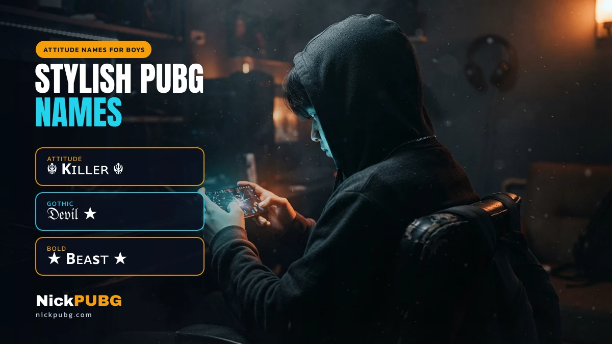 Stylish PUBG attitude names for boys — Killer, Devil, Beast