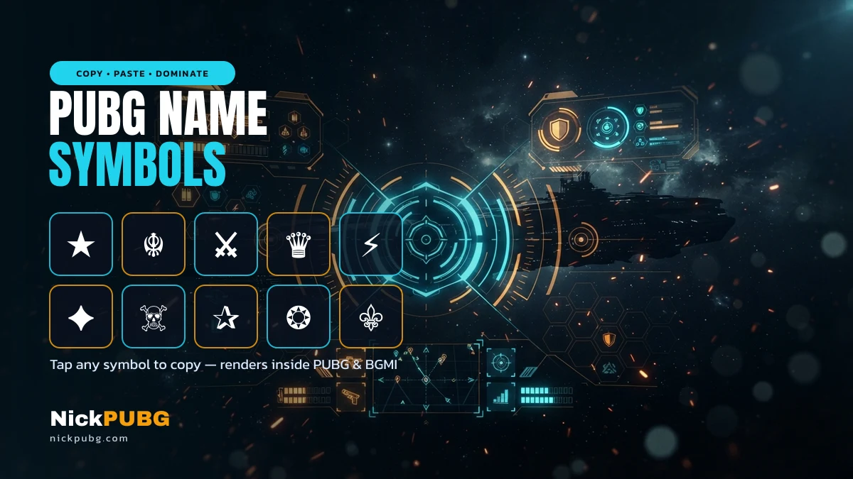 PUBG name symbols palette — stars, khanda and swords for stylish names