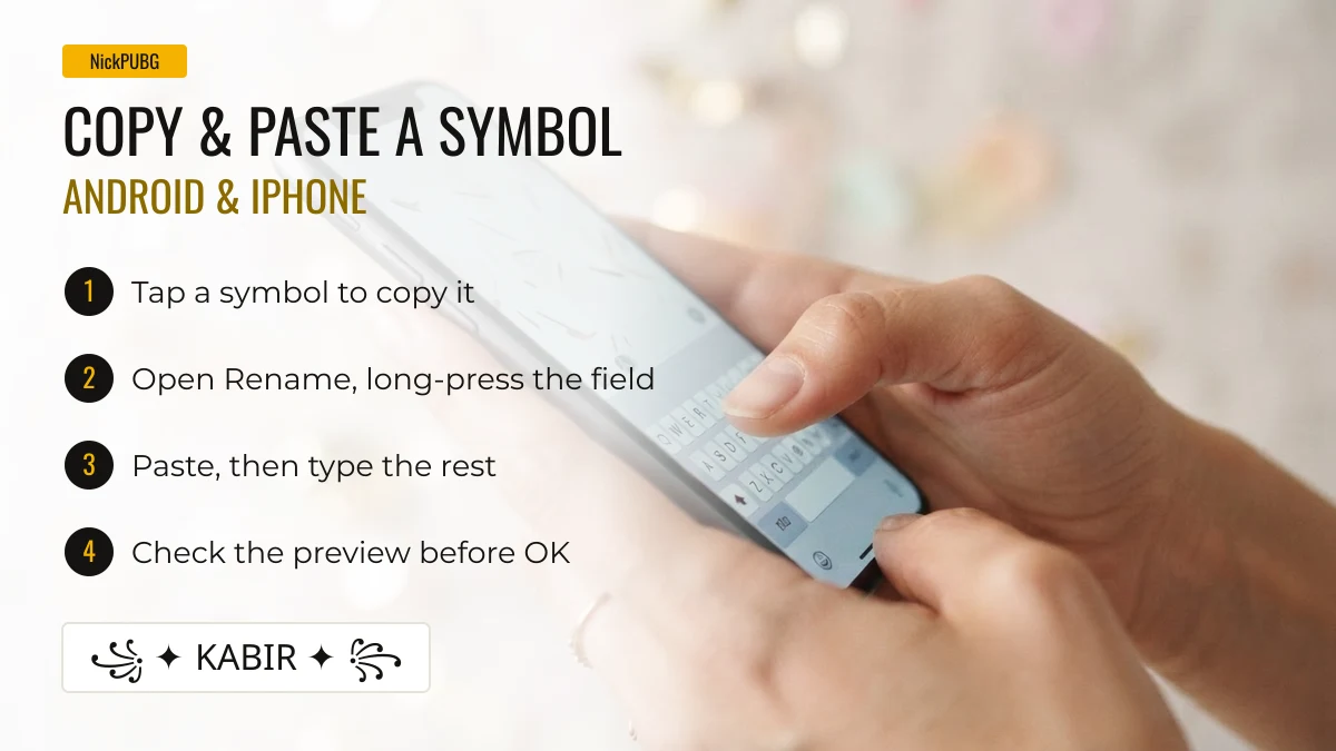Copy and paste symbols into a BGMI name on Android and iPhone keyboards